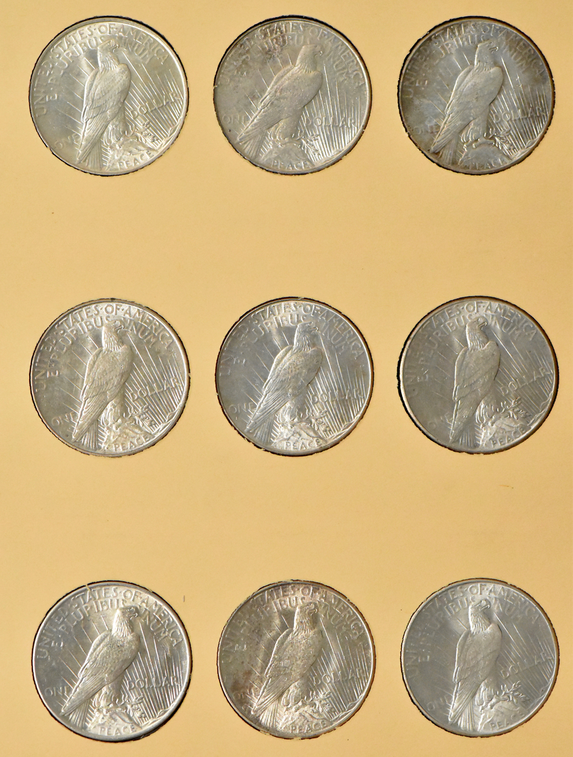Collection of 24 Peace dollars in a complete Library of Coins Vol. 26 album