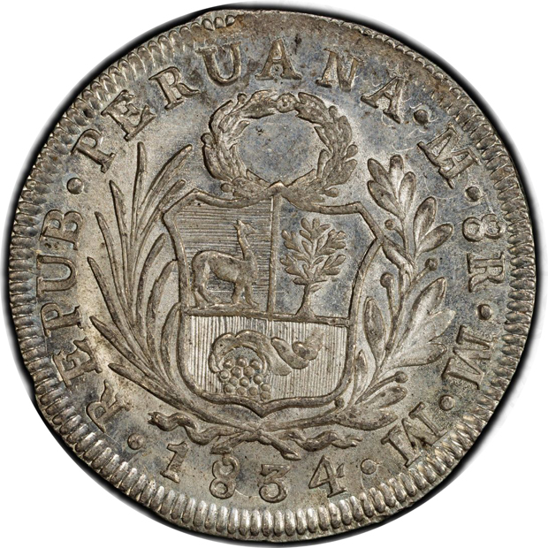 Peru - 1834-L MM 8 reales - PCGS MS-63