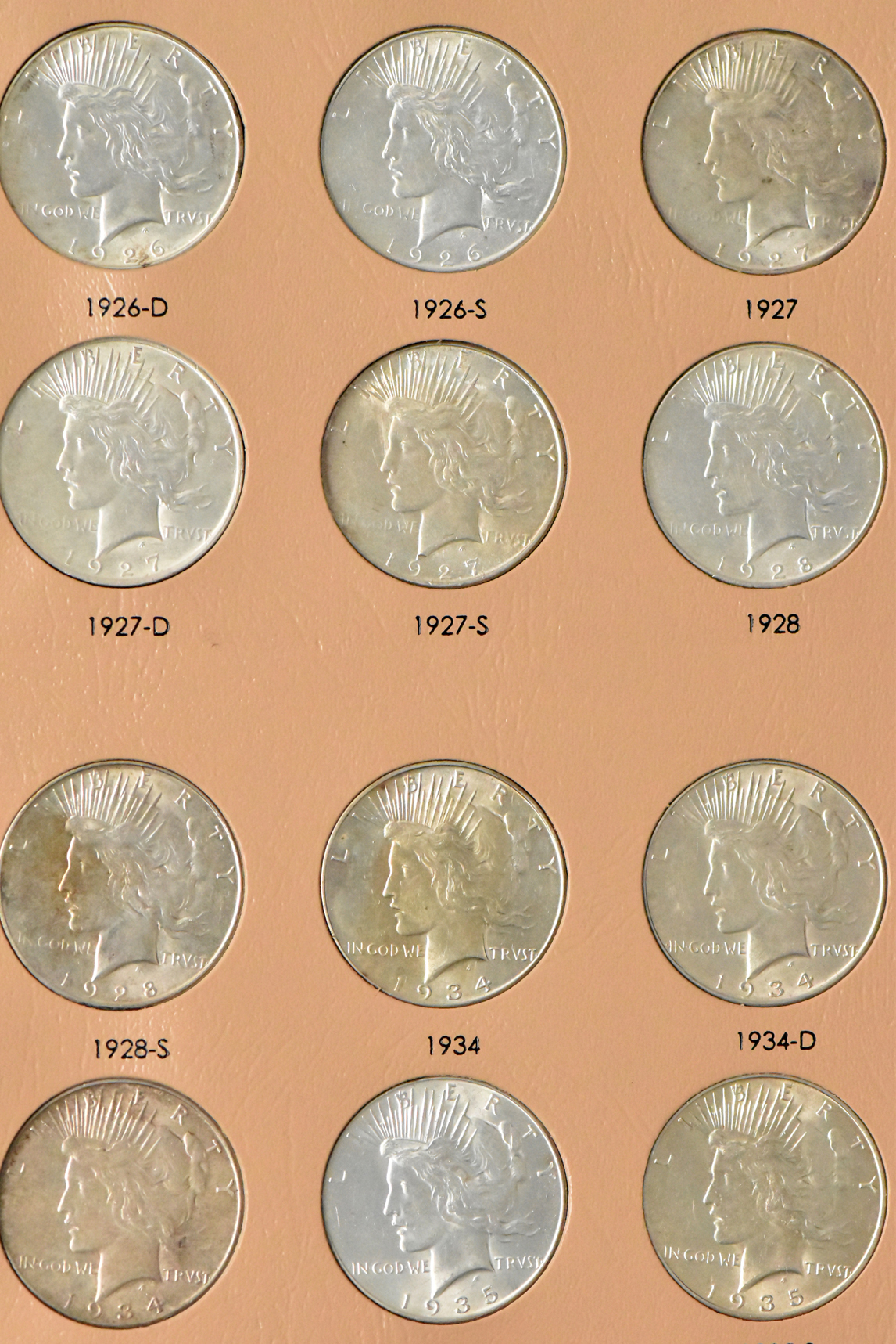 Collection of Peace dollar in a complete Dansco 7175 album