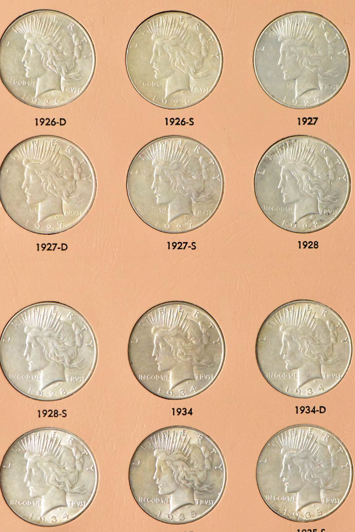Collection of Peace dollar in a complete Dansco 7175 album
