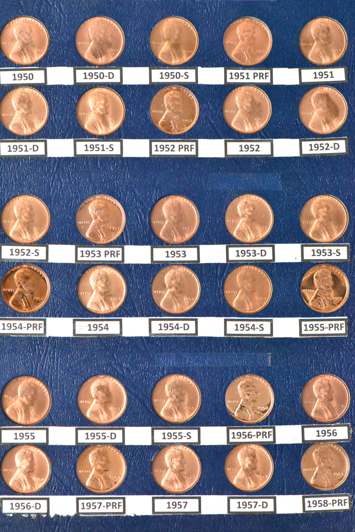 Collection of Lincoln cents, 1941 through 1968-S including proof-only issues, in a Whitman 9406 album