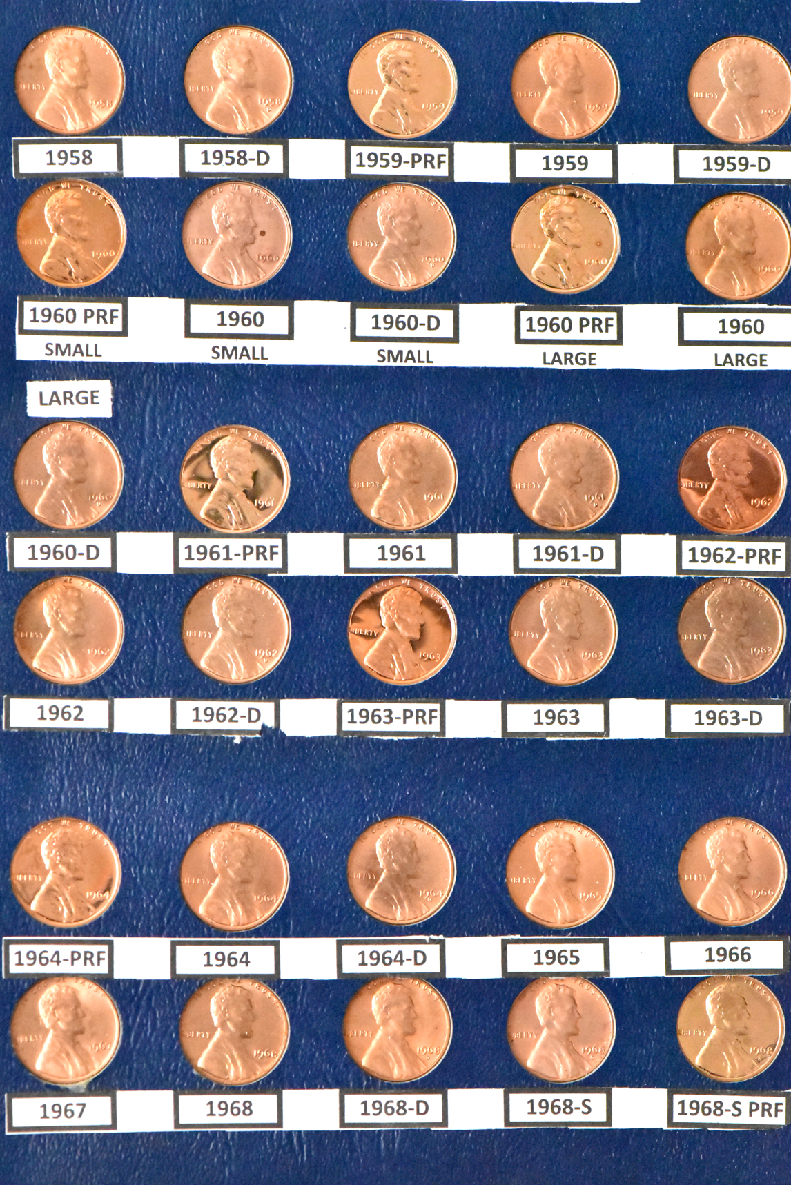 Collection of Lincoln cents, 1941 through 1968-S including proof-only issues, in a Whitman 9406 album