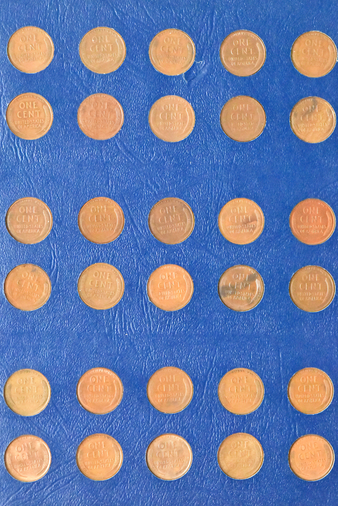 Collection of 84 Lincoln cents, 1909 through 1940-S (missing 1922 plain), in a Whitman 9405 album