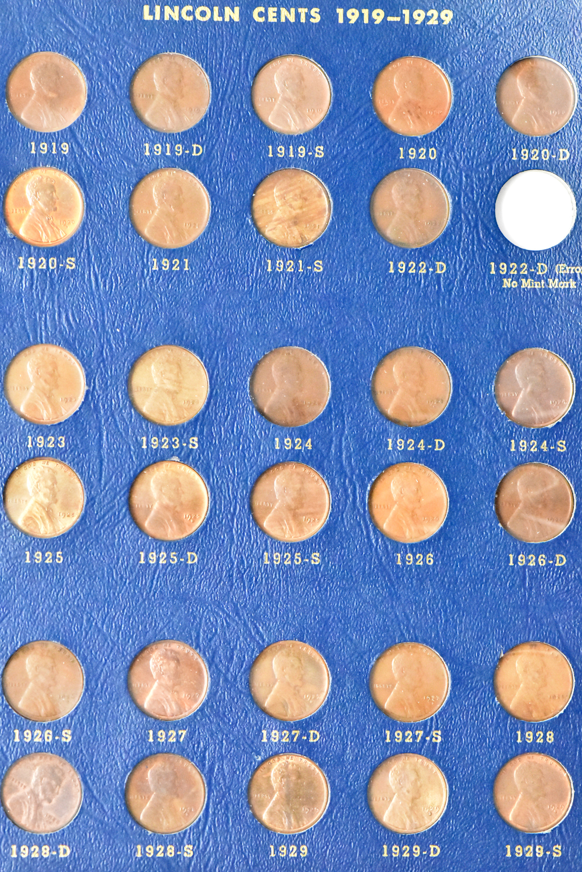 Collection of 84 Lincoln cents, 1909 through 1940-S (missing 1922 plain), in a Whitman 9405 album