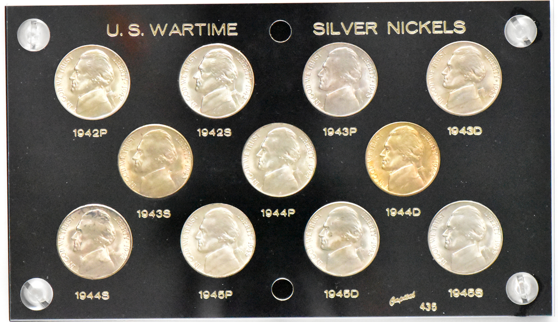 Two complete collections of War nickels in Capital Plastics holders