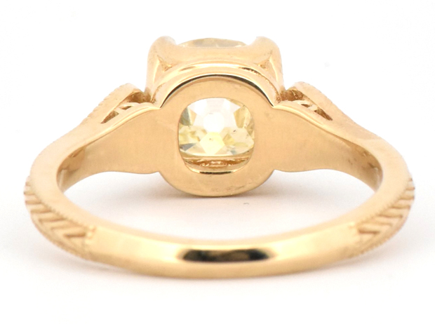 14K Yellow Gold Diamond Ring with a 2.02 Carat Cushion Modified Brilliant, GIA #2235334504