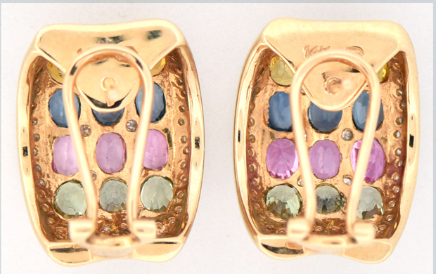 14K Yellow Gold Gemstone and Diamond Earrings