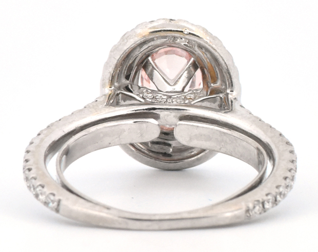14K White Gold Ring with a Pinkish Orange Oval Sapphire, GIA #2235639045