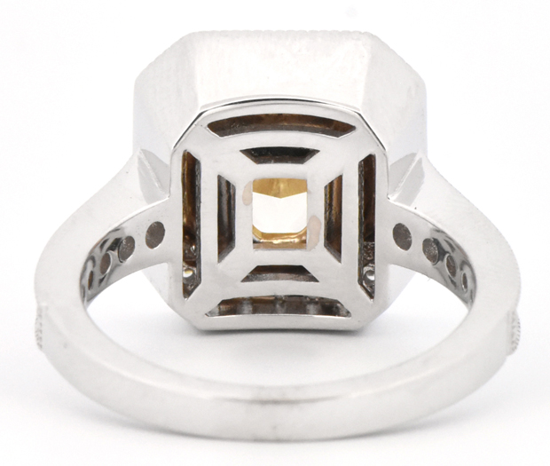 14K Two-Tone Diamond Ring with a 2.93 Carat Fancy Yellow Cut-Cornered Rectangular Brilliant, GIA #2235162597