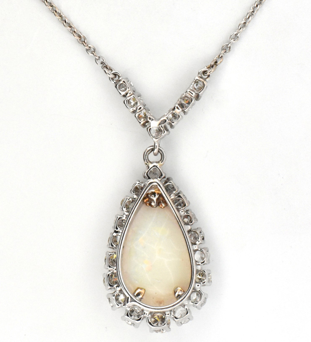14K White Gold Diamond Pendant with an Opal, SGL 230831F-SJ