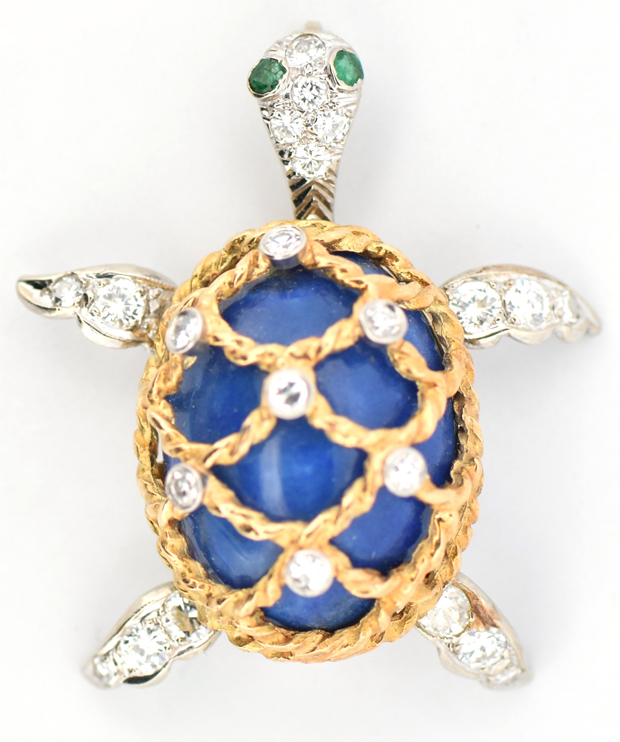 18K Two-Tone Turtle Pin
