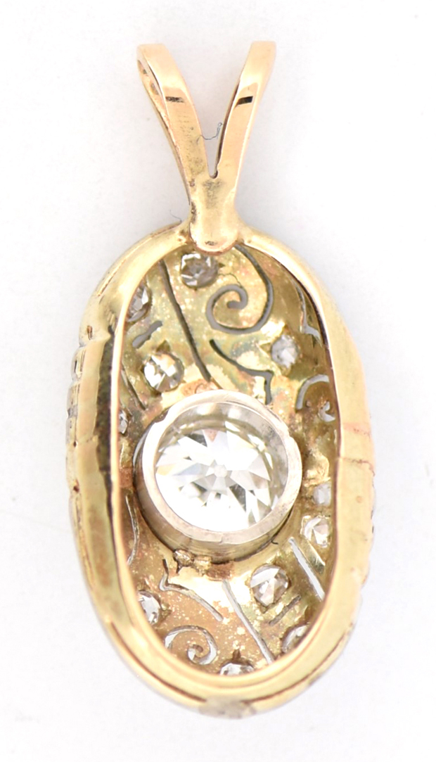 14K Two-Tone Gold Diamond Pendant with a .60 Carat Old European Brilliant, GIA #2215579591