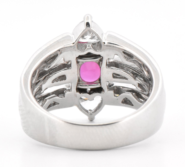 Platinum Diamond Ring with an Oval Ruby, GIA #5231109544