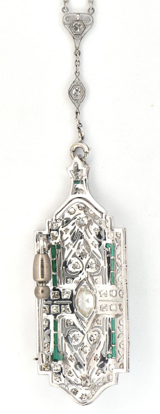 Platinum Diamond and Emerald Pendant