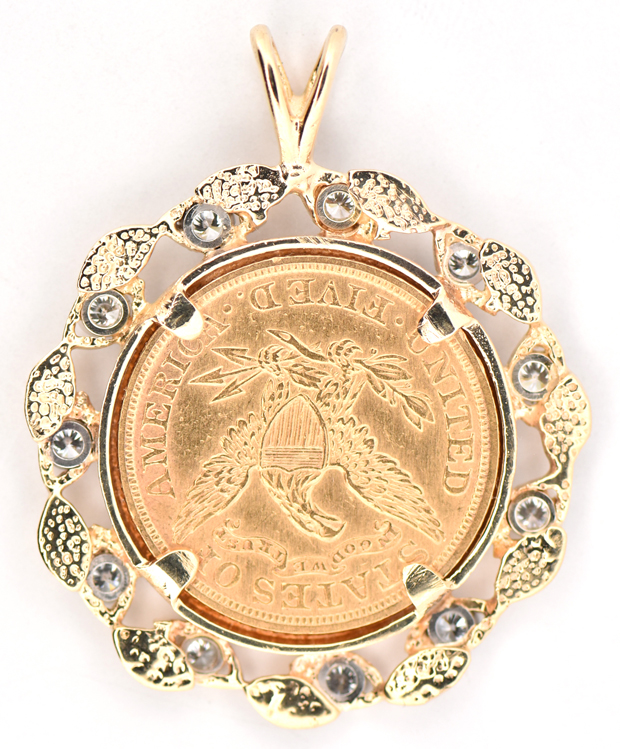 14K Yellow Gold Diamond Coin Pendant