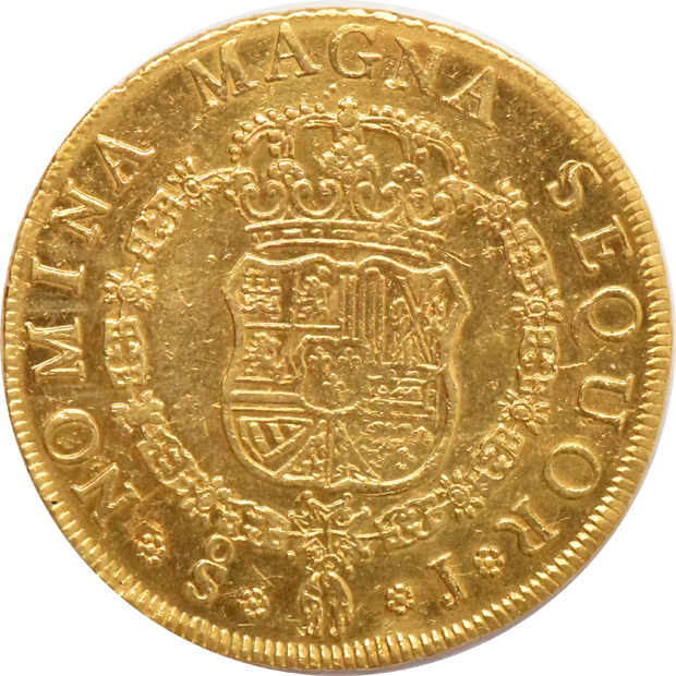 Chile - 1763-SO J 8 escudos - NGC AU details/ex-jewelry