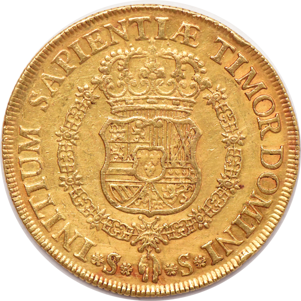 Spain - 1729-S 8 escudos - "PHILP" AU details/graffiti removed/cleaned