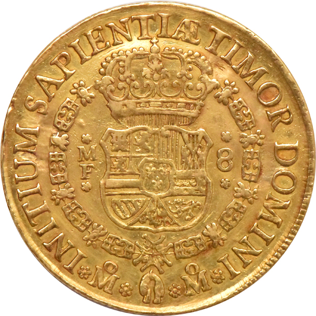 Mexico - 1742-Mo MF 8 escudos - AU details/repaired