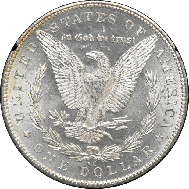 1882-CC GSA MS-63, 1883-CC GSA MS-64, and an 1884-CC GSA MS-63, all CACG
