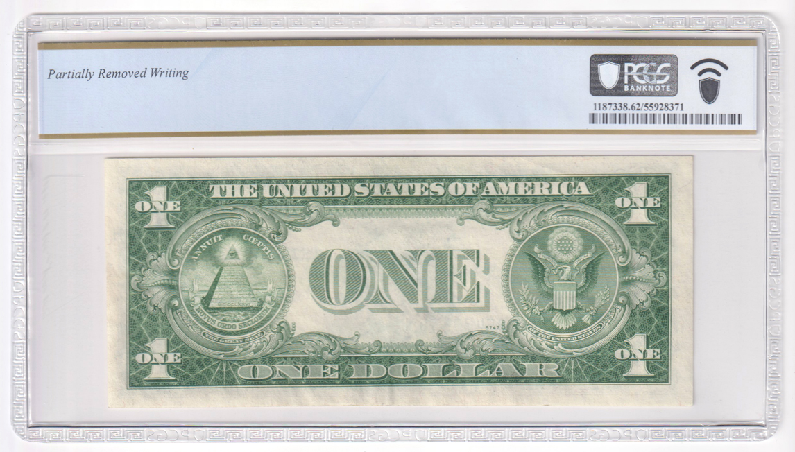 Error Currency - 1935-E $1 Silver Certificate Fr# 1614 Overprint Misalignment - PCGS CU-62/partially removed writing