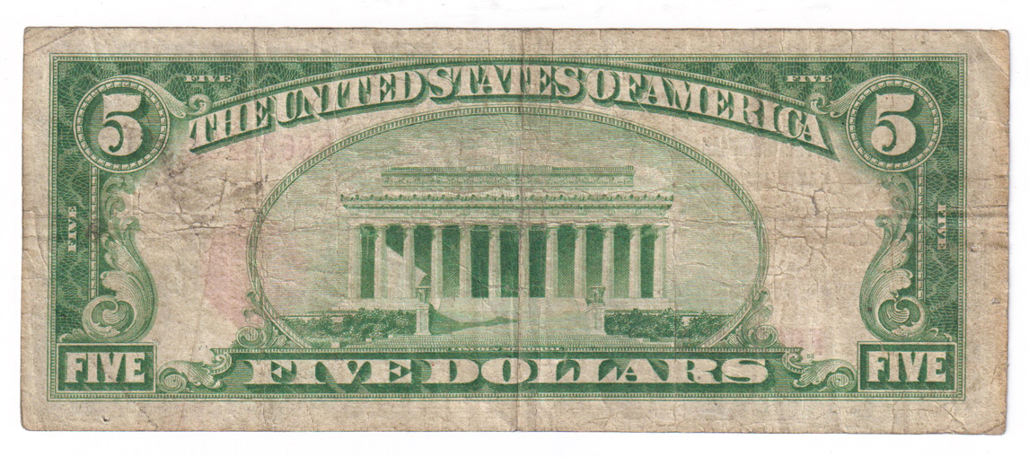1929 $5 Type 1 - Harriman, TN Charter #11915 - VG/pinholes