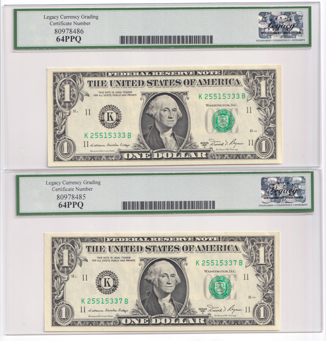 Error Currency - Thre 1981-A Dallas Federal Reserve Notes Fr# 1912-K Partial Face to Back Offset - all PMG ChCU-64 PPQ
