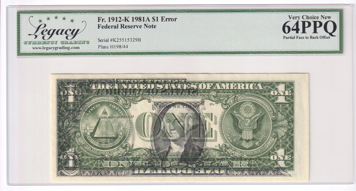 Error Currency - Thre 1981-A Dallas Federal Reserve Notes Fr# 1912-K Partial Face to Back Offset - all PMG ChCU-64 PPQ
