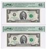 Error Currency - Two 1976 $2 New York Federal Reserve Notes Fr# 1935-B Mismatched Serial Numbers - both PMG GemCU-65 EPQ