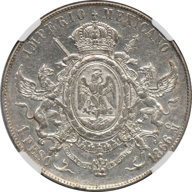 Mexico - 1866-Mo Large Letters peso - NGC AU-58