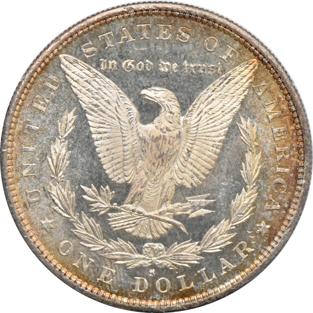 1899 Indian cent MS-64RD, 1879-S Morgan dollar MS-64PL, and an 1899-O MS-63, all PCGS (rattler)