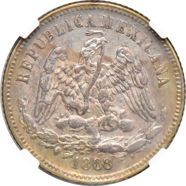 Mexico - 1887-Mo M 25C MS-62, 1888-Mo M 25C MS-63, and an 1889-Mo M 25C MS-62, all NGC