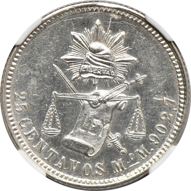 Mexico - 1887-Mo M 25C MS-62, 1888-Mo M 25C MS-63, and an 1889-Mo M 25C MS-62, all NGC