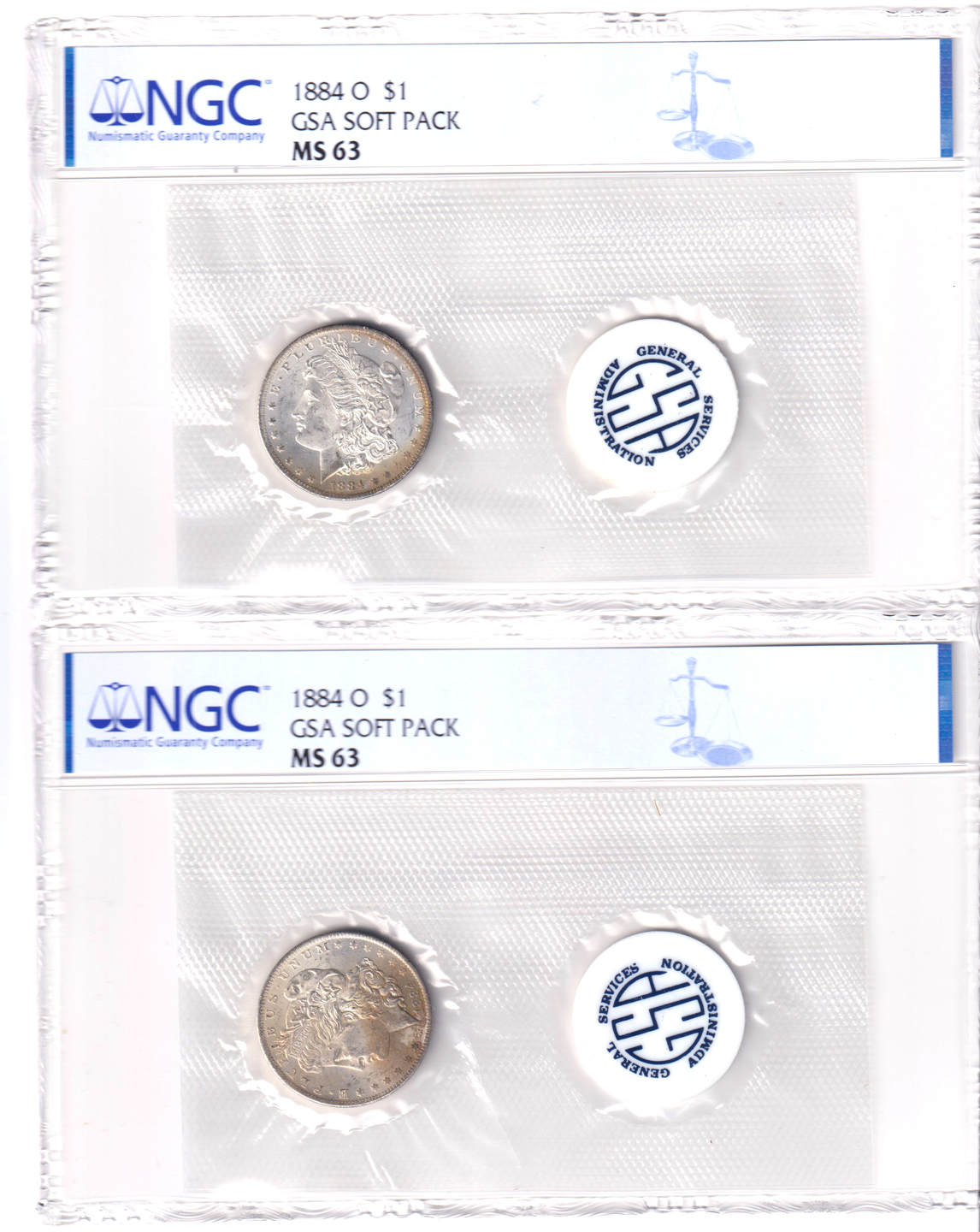 Three 1884-O GSA Soft Pack NGC MS-63