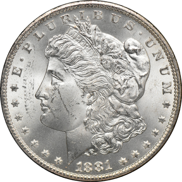 1880-CC GSA, 1881-CC GSA, and an 1885-CC GSA, all CACG MS-62