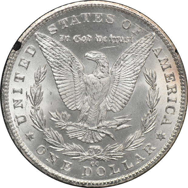 1880-CC GSA, 1881-CC GSA, and an 1885-CC GSA, all CACG MS-62