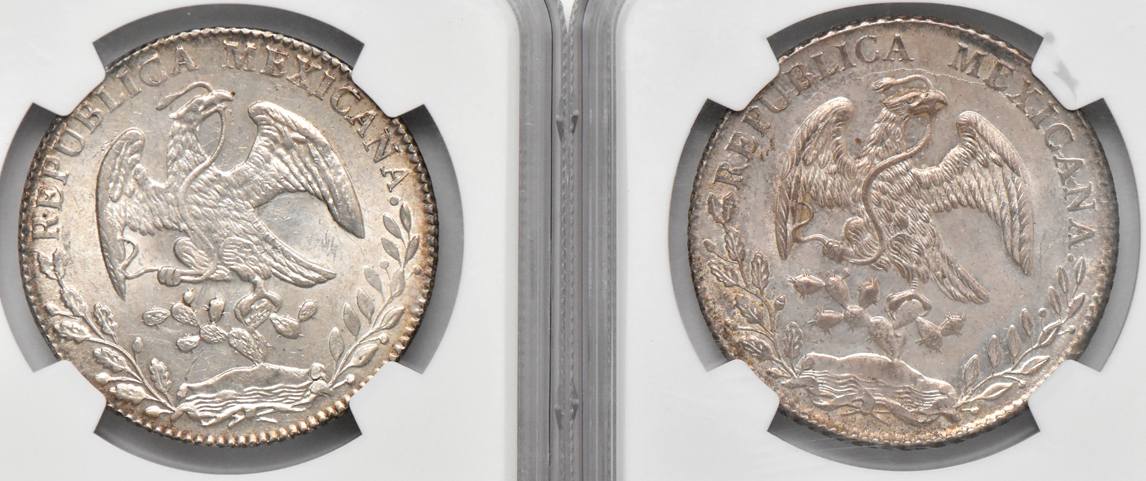 Mexico - 1868-Go YF 8 reales MS-61, and an 1883/2-Mo MH 8 reales MS-63, both NGC