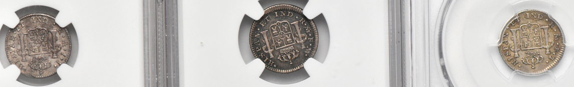 Mexico - 1773-Mo FM 1/2 real NGC MS-61, 1803-Mo FT 1/2 real PCGS XF-45, and an 1815-Mo JJ 1/2 real NGC MS-61
