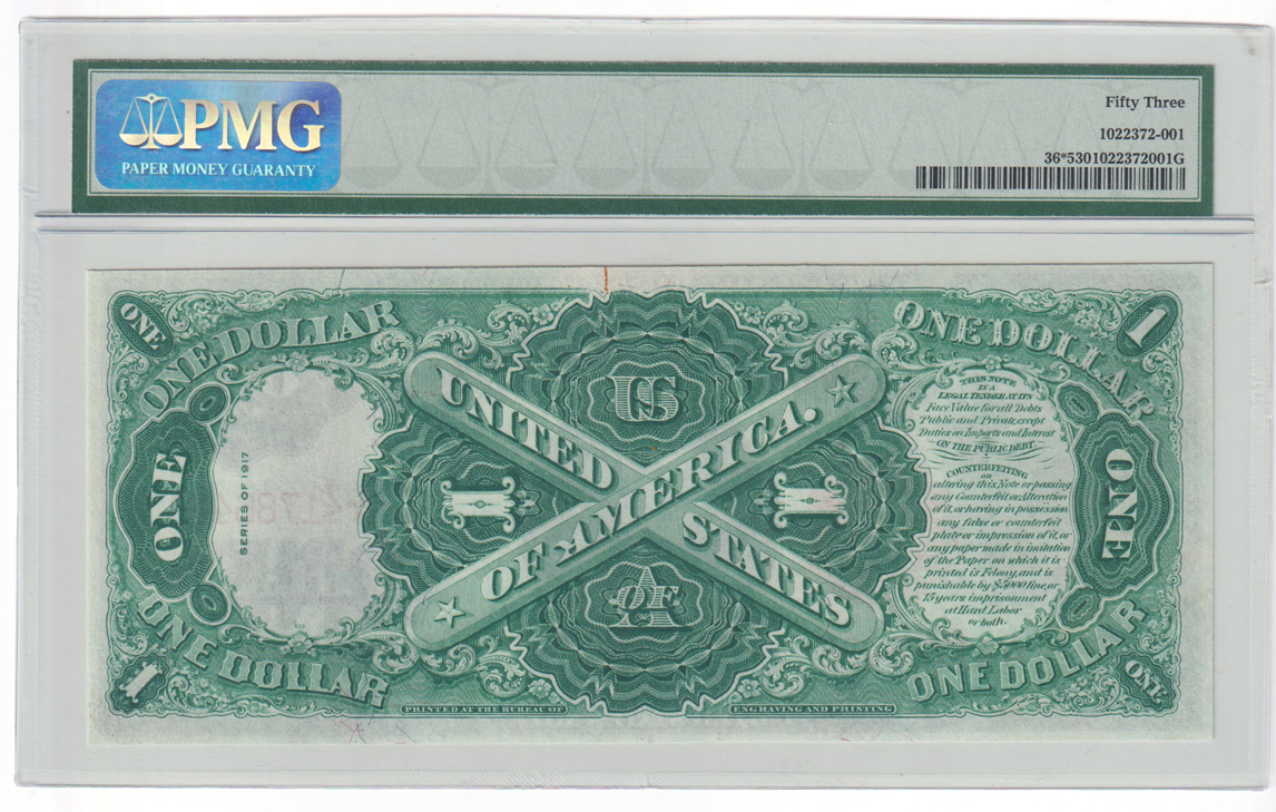 1917 $1 Star Fr# 36* - PMG AU-53