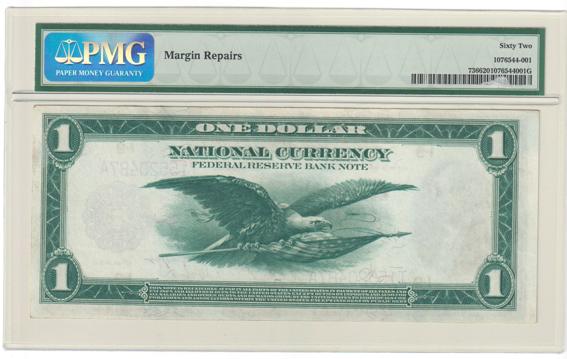 1918 $1 Minneapolis Fr# 736 - PMG CU-62/margin repairs