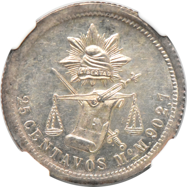 Mexico - 1881-Mo M 25C, and an 1883-Mo M 25C, both NGC MS-62