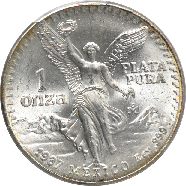 Mexico - 1987-Mo DDO onza MS-65, and a 1987-Mo DDO onza MS-66, both PCGS