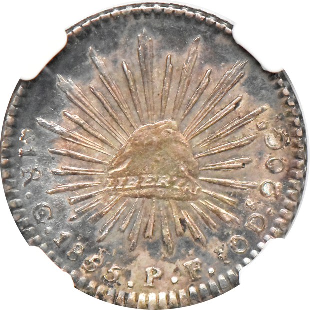 Mexico - 1855-Go PF 1/2 real MS-64, and an 1855-Go PF real MS-63, both NGC