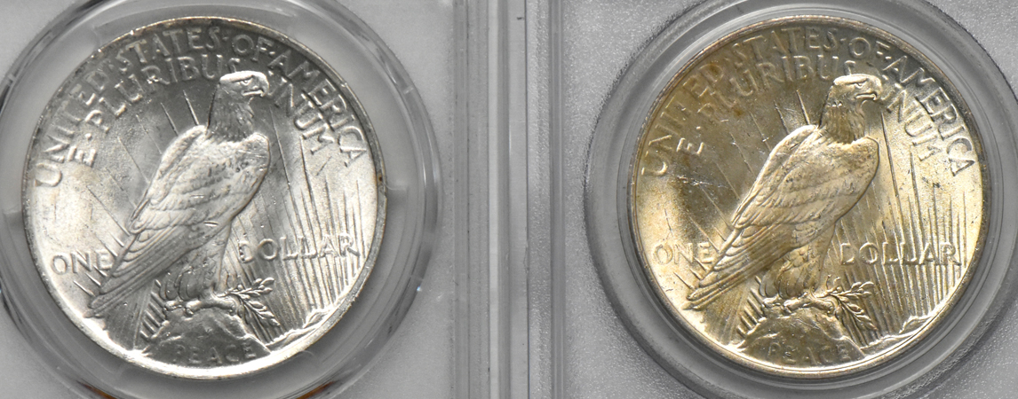 Four GEM Peace dollars certified by PCGS