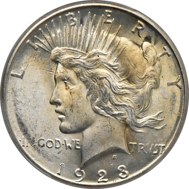 1922-D MS-64, 1923-S MS-64, and a 1927 MS-63 (damaged holder), all PCGS