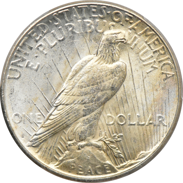 1922-D MS-64, 1923-S MS-64, and a 1927 MS-63 (damaged holder), all PCGS