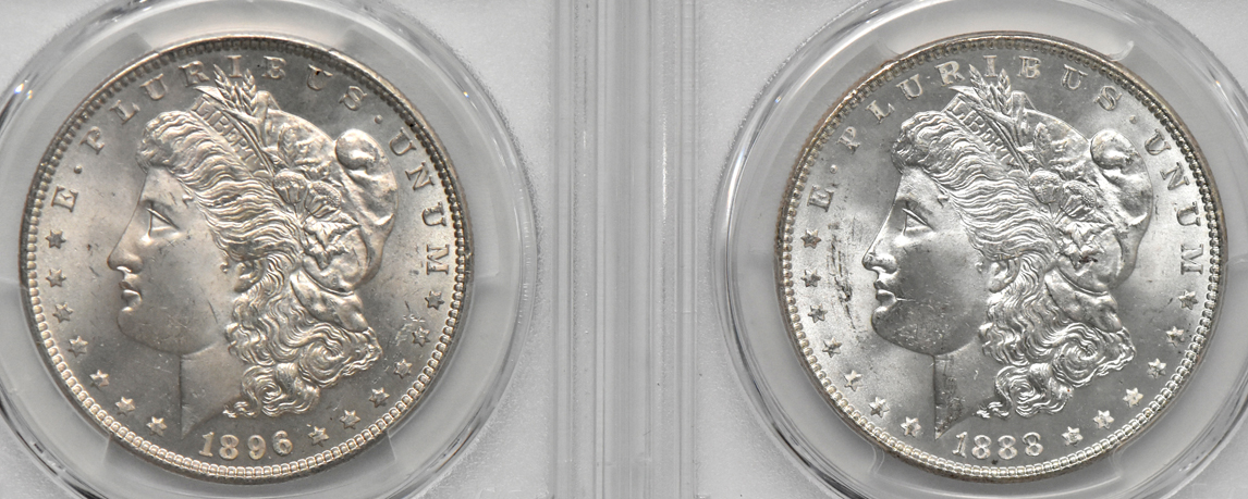 1888 MS-65+, and an 1896, 1902, and 1903 MS-65, all PCGS