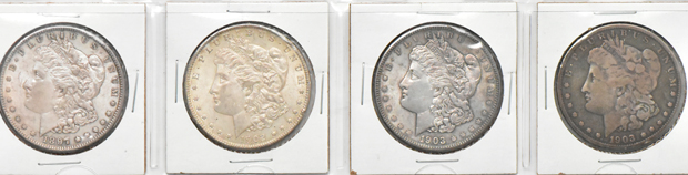 Group of twelve Morgan silver dollars