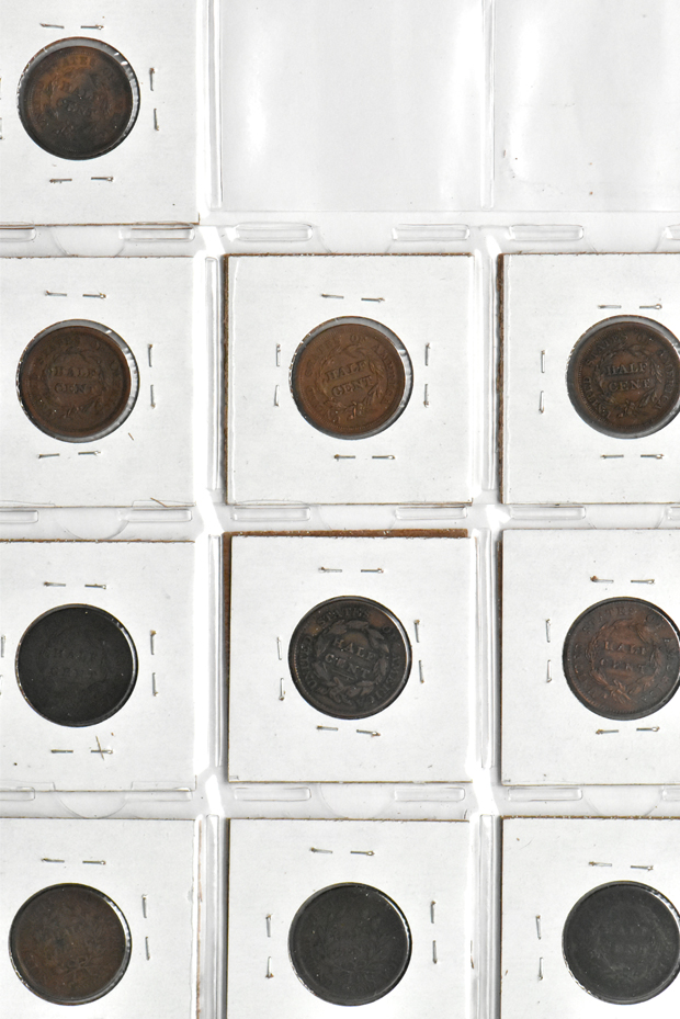 Group of 13 different half cents
