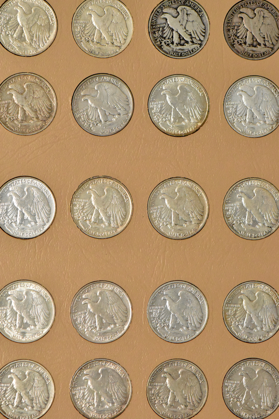 Complete collection of Walking Liberty half dollars, plus 12 additional silver half dollars