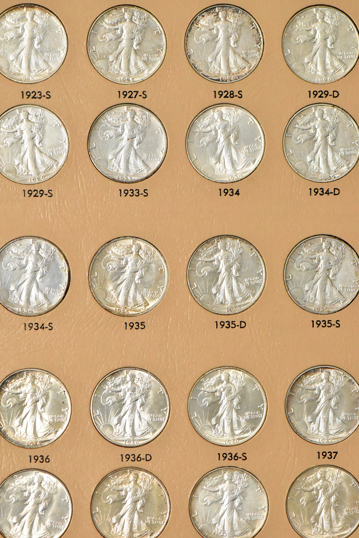 Complete collection of Walking Liberty half dollars, plus 12 additional silver half dollars